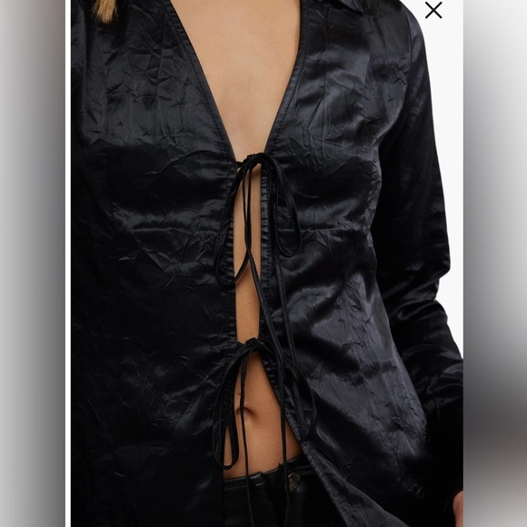 Free People Tops - Free People Black Satin Tie-Front Top